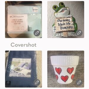 BCBG🛌✅SHEETS Queen+2 500 NIP Pillow Cases+2🪴= 🐸 Statue 8x5Wx4D+Planter🔛 5x5”